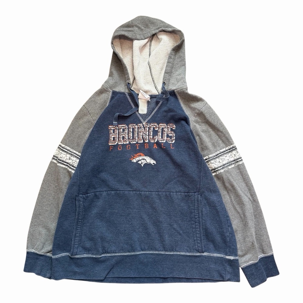 Vintage NFL Women's Broncos Hoodie Blue Grey Logo Y2K